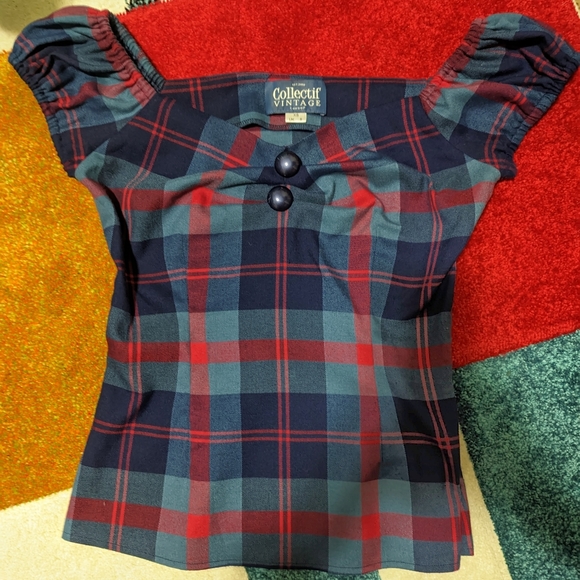 Collectif Vintage Style Dolores Doll Merida Check Top - Picture 2 of 8